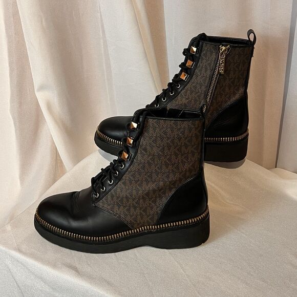 MICHAEL KORS Haskell MK PVC Brown Black GOLD ZIP Platform